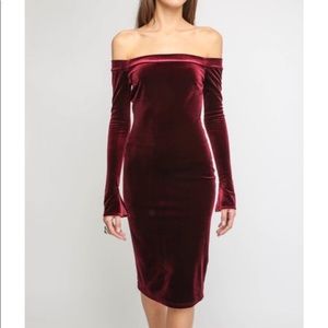 Off The Shoulder Red Velvet Dress
